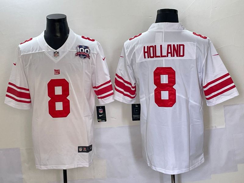 Men 2025 New York Giants 8 Holland White Second generations Nike Limited NFL Jersey style 4